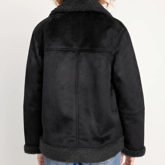 NWT OLD NAVY Faux-Suede Sherpa-Lined Moto Jacket Color Black SIZE XTRA SMALL - Picture 3 of 7